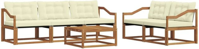 vidaXL Outdoor-Sofagarnitur 6-teilig aus massivem Akazienholz mit Textilene und Kissen in Natur und Creme - Bild 1