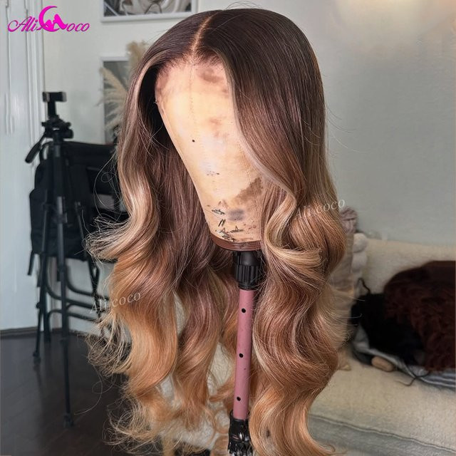 ali coco Echthaar Perücke, Ombre Braun, 13x6 HD Lace Front, Damen - Bild 1