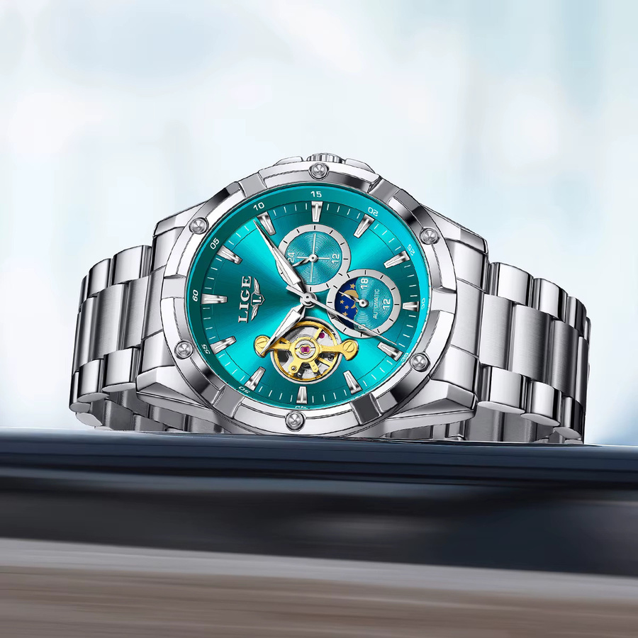 LIGE Chronograph, Automatik, Edelstahl, Blau, Herren - Bild 2