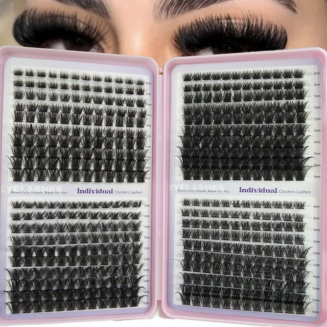640 Wimpern Cluster D Curl Mix, 3D Wispy, Black, Unisex - Bild 1