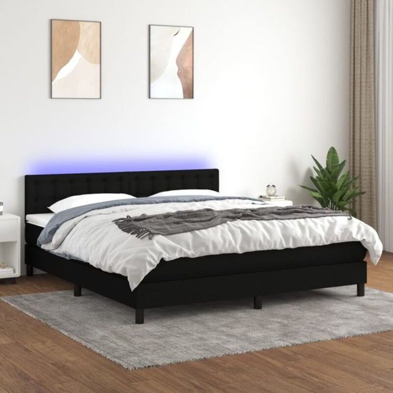 vidaxl Boxspringbett mit Matratze und LED in Schwarz aus Stoff, B/T: 180 x 200 cm - Bild 1