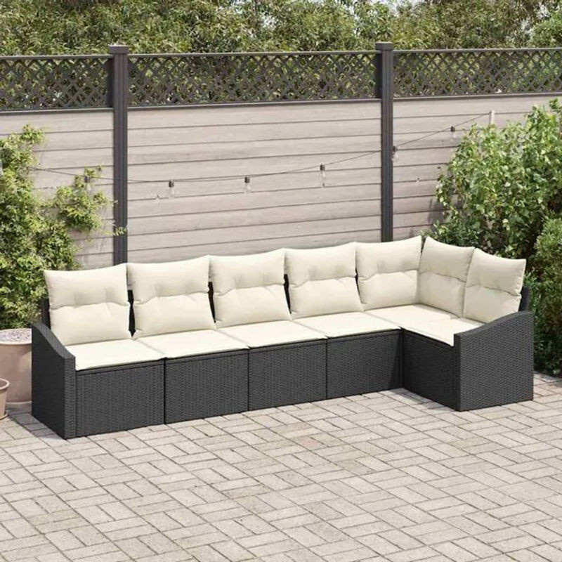 vidaxl Gartenmöbel-Set aus Polyrattan mit 6 Stühlen und Kissen in Schwarz und Beige mit integriertem Speicher - Bild 1