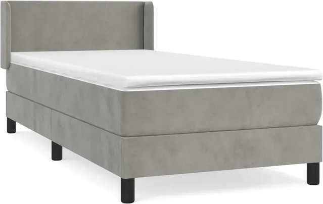vidaXL Boxspringbett mit Matratze in Hellgrau aus Samt, Hybridbett mit Taschenfederkern und Massivholz, B/T/H: 90 x 200 x 78 cm - Bild 1