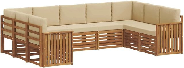vidaXL Sofagarnitur 9-teilig in U-Form aus Massivholz Akazie, Farbe Natur und Beige - Bild 1
