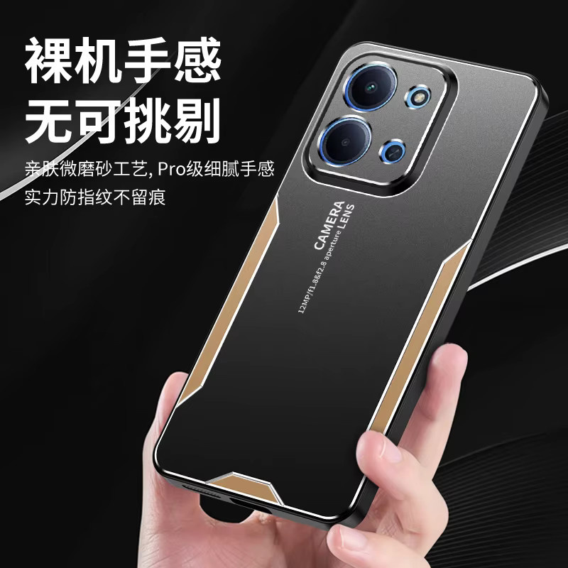 Stoßfeste Handyhülle aus Aluminiumlegierung und hartem PC für Xiaomi Redmi 15C und POCO C85 in Schwarz und Gold - Bild 3