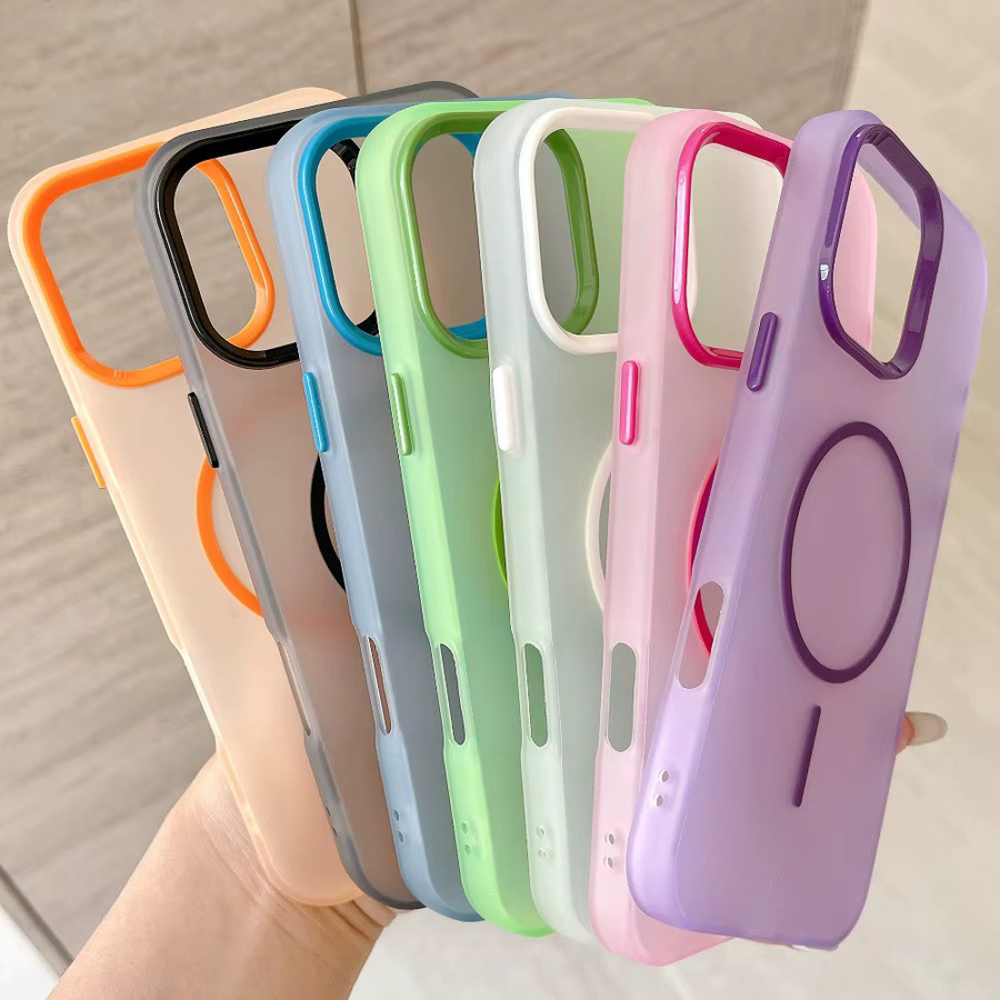 Ultradünne magnetische Schutzhülle aus mattiertem PC für iPhone 17, iPhone 15 und 14 Pro Max in Eisnebel-Optik, Farbe: Weiß/Mehrfarbig - Bild 1