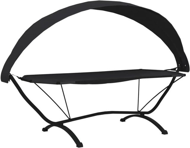 vidaXL Outdoor-Loungebett mit Sonnendach in Schwarz aus pulverbeschichtetem Stahl und Oxford-Stoff - Bild 1