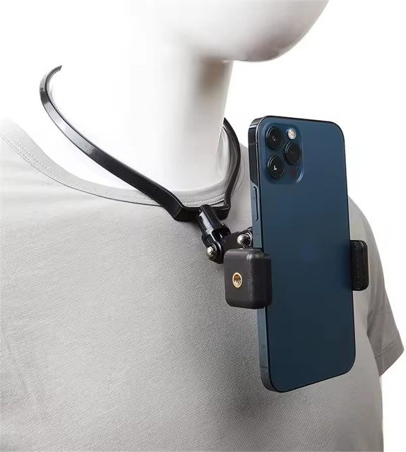 Tragbarer Handsfree Halshalter in Schwarz als universeller Telefonständer für iPhone 15 Pro Max, Samsung und GoPro - Bild 1
