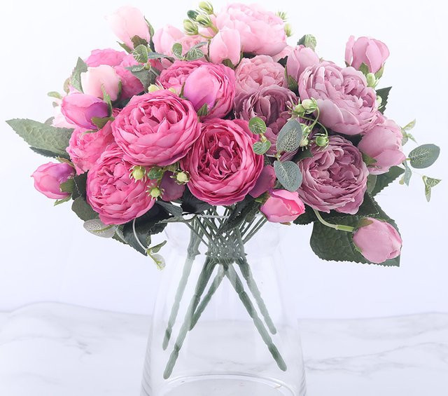 Künstlicher Blumenstrauß mit rosa Pfingstrosen von Kahaul für Tischdekoration und Innenräume - Bild 1