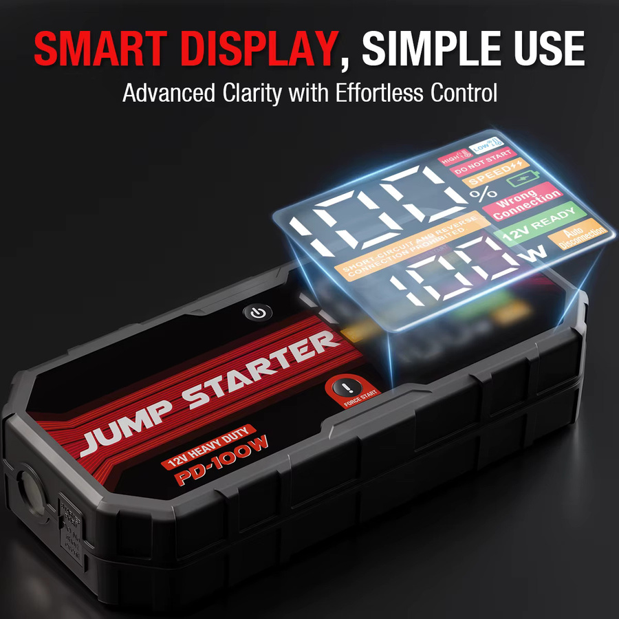 AdoreTrip 12V Auto-Starthilfe Powerbank mit PD 100W Schnellladung und LCD-Display in Schwarz - Bild 3