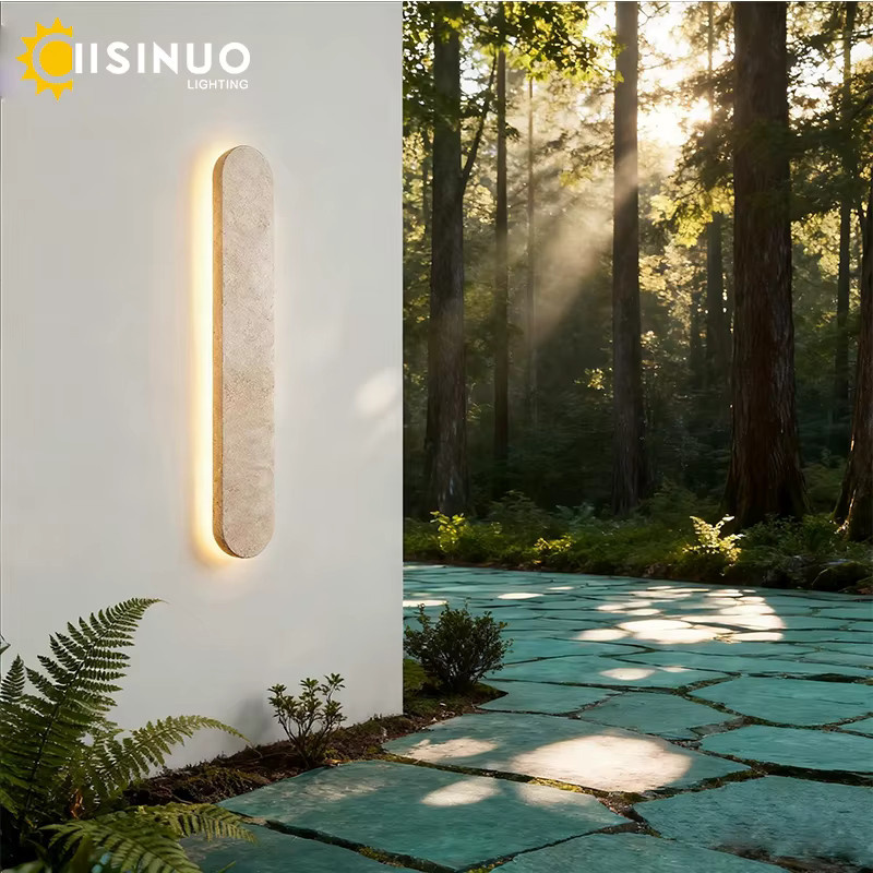 IISINUO LED Wandleuchte aus gelbem Travertin-Naturstein, lineare Up-Down Außenleuchte für Garten und Außenbereich - Bild 2
