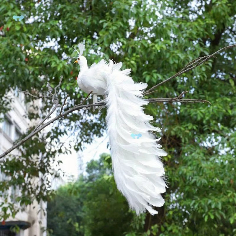 LUSQI Dekorative Pfau-Figur aus Textil in Weiß für Garten, Hochzeit und Weihnachten - Bild 2