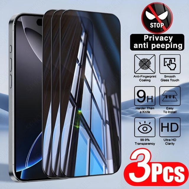 3er-Pack DIXSG Sichtschutz Panzerglas für iPhone 17 16 15 14 13 12 11 Pro Max Plus XR XS in Transparent - Bild 1