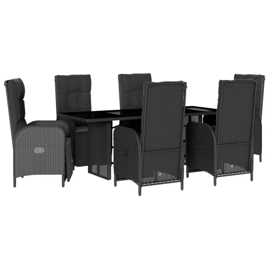 vidaXL 7-teilige Garten-Essgruppe aus schwarzem PE-Rattan mit Kissen und Hartglas-Tischplatte - Bild 2