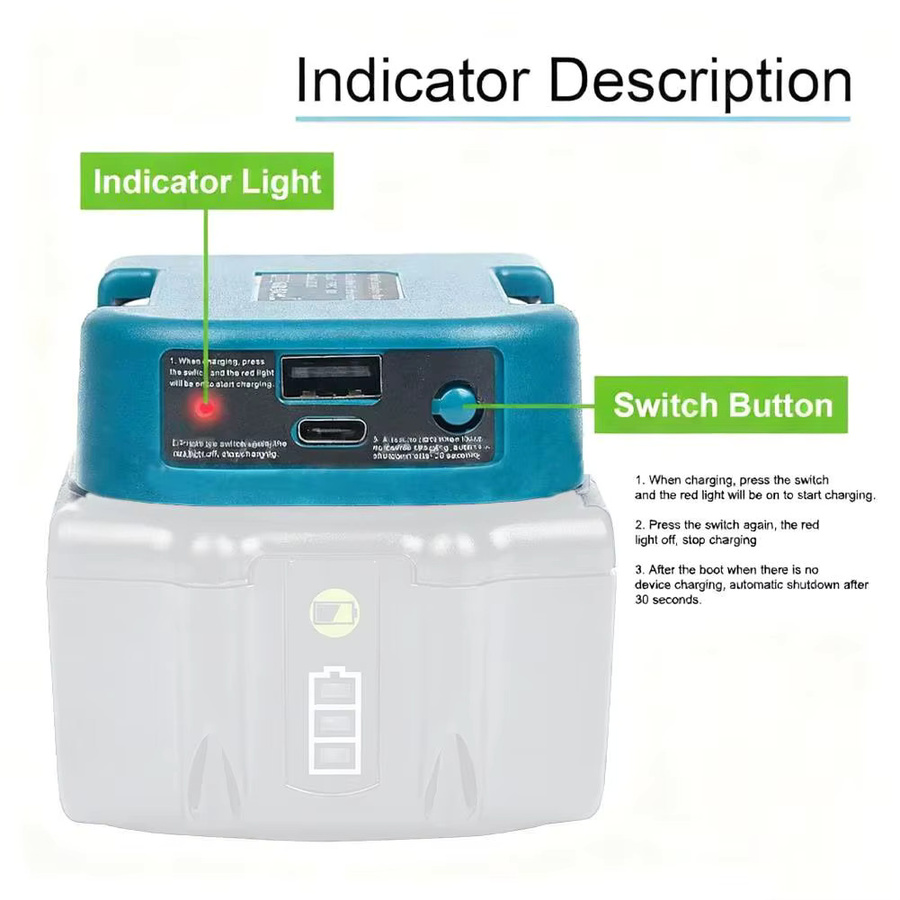Batteriehalter mit USB Typ-C Adapter für Makita, Ryobi und Greenworks 40V Akkus zur Schnellladung - Bild 3