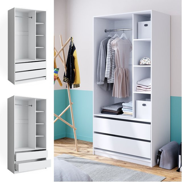 Vicco Kleiderschrank Elmo Garderobe mit Schubfächern, Weiß, B/H: 100 x 200 cm - Bild 1