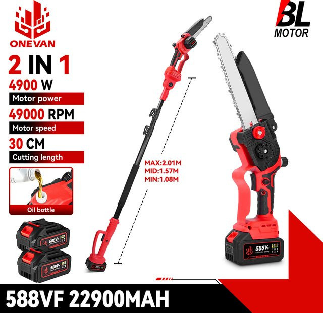 ONEVAN 2in1 Teleskop-Stabsäge und Gartenschere mit bürstenlosem Motor für Makita 18V LXT Akkus in Blau und Rot - Bild 1