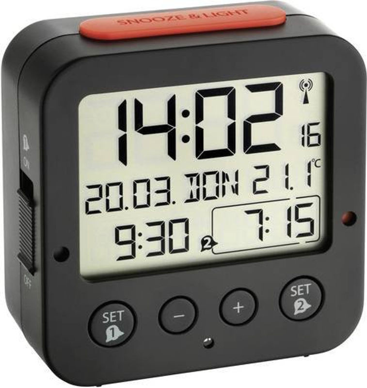 TFA Dostmann BINGO Funkwecker Digital Schwarz mit Thermometer und Datumsanzeige - Bild 1