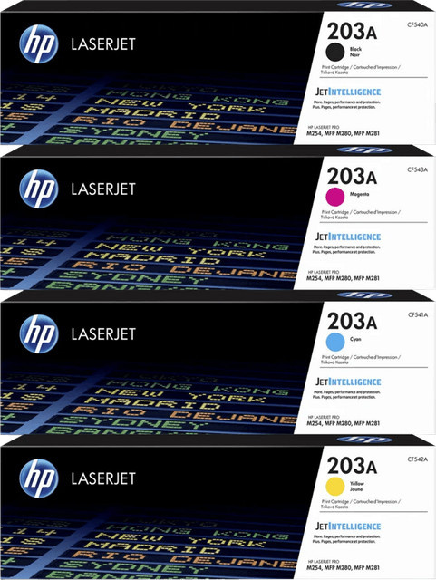 HP 203A Toner Multipack für HP LaserJet Pro Color M254 und M280 Serien, Multicolor (Schwarz, Cyan, Magenta, Gelb) - Bild 1