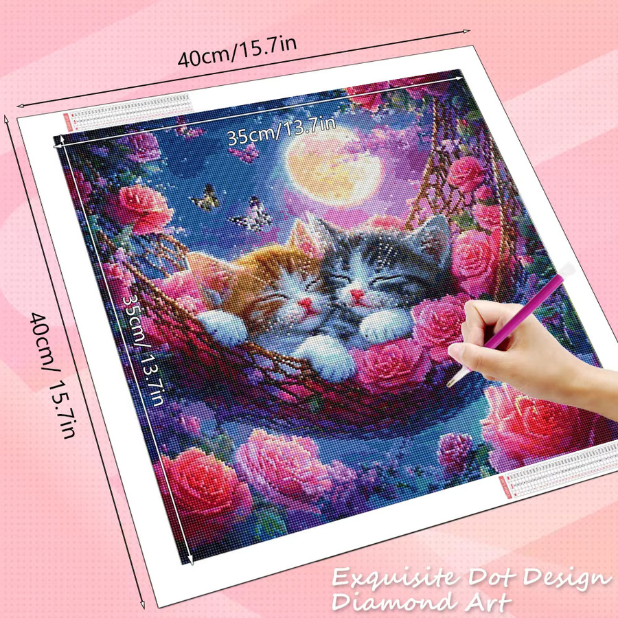 HUACAN Diamantmalerei Set mit Katze und Rosenblüten als Wanddekoration, Mehrfarbig, B/H: 20 x 20 cm - Bild 2