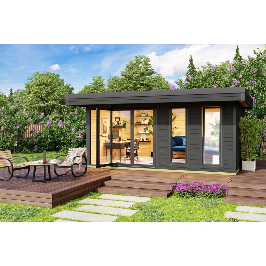 Lasita Holz-Gartenhaus Domeo 8 Flachdach in Carbongrau lasiert mit Blockbohlenbauweise, B/T: 500 x 400 cm - Bild 2
