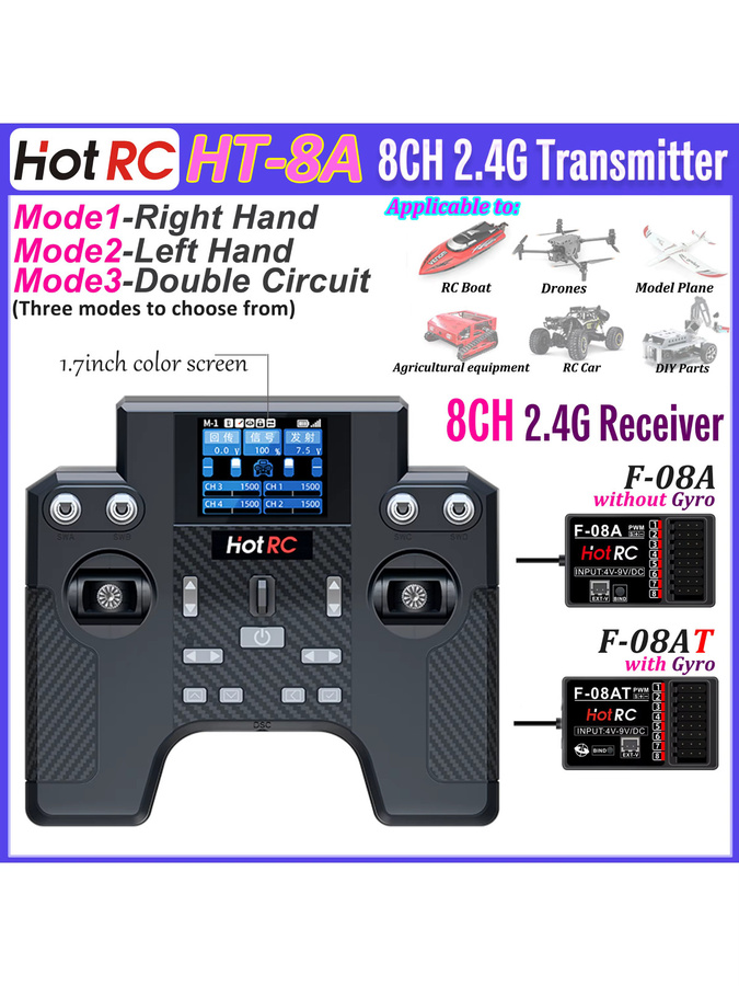 HOTRC HT-8A Sender HT8A 2,4G 8-Kanal Fernbedienung mit F-08A/F-08AT Empfänger - Bild 5