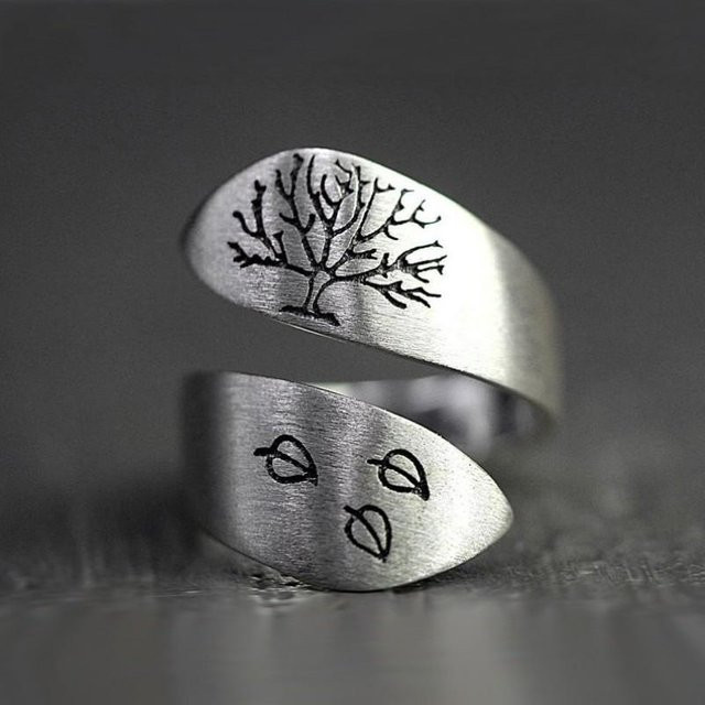 Ring 925 Silber, Blatt Baum Blumendesign, Vintage, Unisex - Bild 1