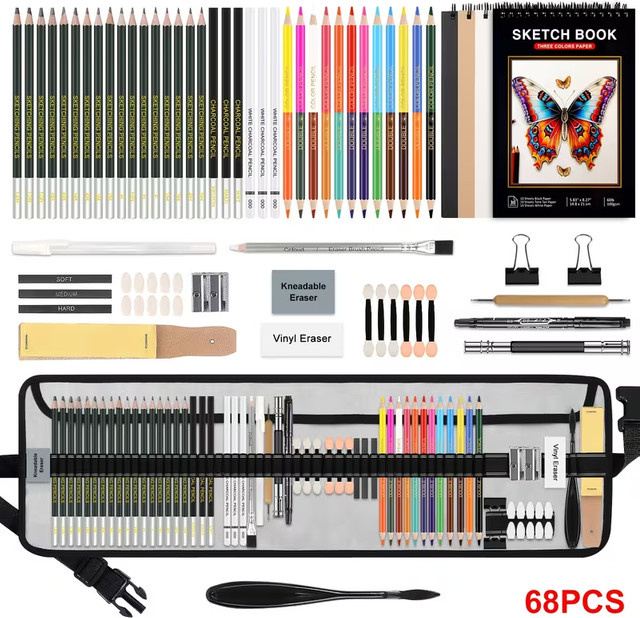38-teiliges Skizzierbleistift-Set mit Graphit und Holzkohle sowie Mischwerkzeugen in Mehrfarben für professionelle Künstler - Bild 1