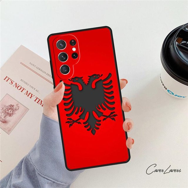 Handyhülle mit Albanien Flagge Adler Design für Samsung Galaxy S24 S25 S23 S22 Ultra Note 10 20 Plus S21 S20 FE in Rot - Bild 1