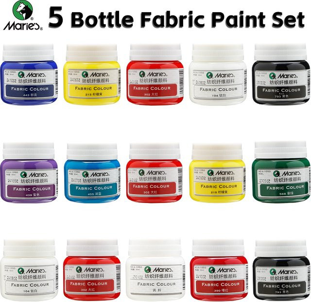 Marie's Stofffarben-Set mit 5 Flaschen in Multicolour, schnell trocknende Textilfarben für Kleidung und Leinentaschen, 5 x 50 ml - Bild 1