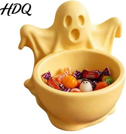 SUNJOY HOUSE Halloween Geister-Süßigkeitenschale in Gelb, minimalistisches 3D-gedrucktes Schreibtischornament und Desktop-Organizer - Bild 1