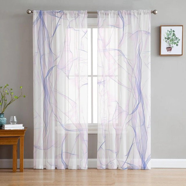 A Family Of Home Textiles Voile Gardine mit abstraktem Farbverlauf in Lila und Weiß, Breite: 135 cm, Höhe: 114 cm - Bild 1