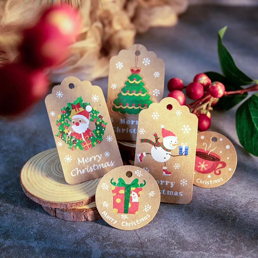 Runtow 50 Stück Weihnachts-Themenetiketten aus Papier in Mehrfarbig für Weihnachtsdekoration und Neujahrsornamente - Bild 4