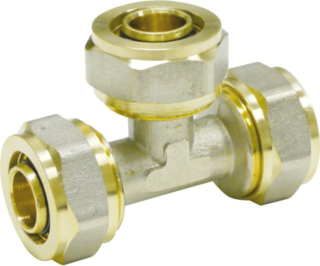 PIPETEC Reduzier-T-Stück Schraubfitting aus Messing in Gold, B/T/H: 20 x 16 x 20 mm - Bild 1