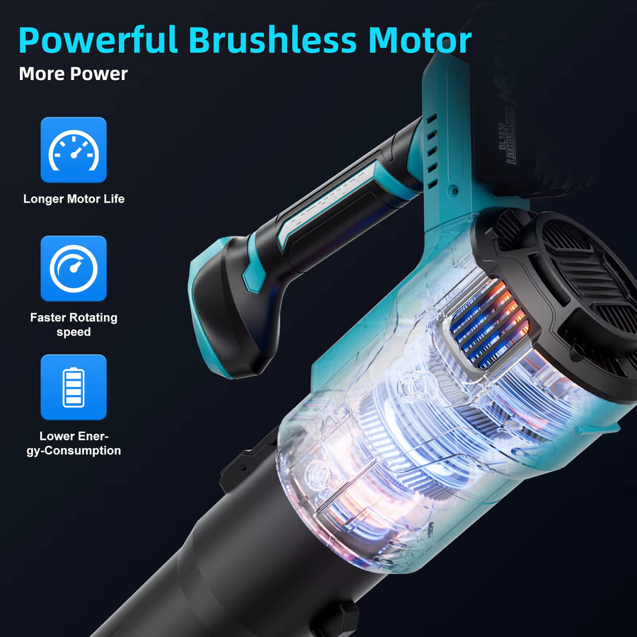 Bürstenloser Elektro-Laubbläser für Makita LXT und DEWALT 18V Akku, 2-in-1 Turbo-Gebläse für Laub, Schnee und Gartenreinigung - Bild 4