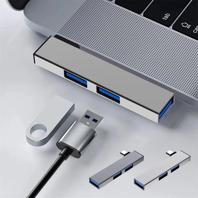KAFNHCKA USB-C Hub aus Aluminium mit 3 Anschlüssen in Grau für Laptop und PC - Bild 1