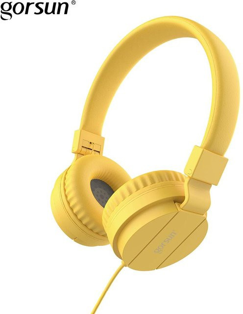 Gorsun Kinder-Kopfhörer Stereo-Headset mit Kabel in Gelb, verstellbarer Kopfbügel für Smartphones und Computer, B/T/H: 18 x 15 x 6,5 cm - Bild 1