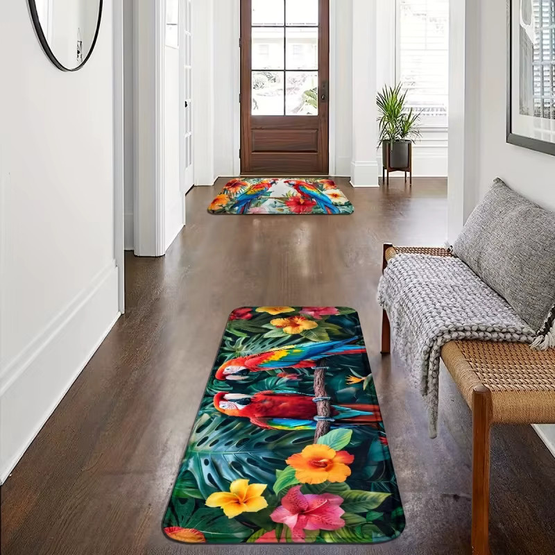 VIKAMA Küchenteppich mit exotischem tropischem Papageien-Design, rutschfeste und maschinenwaschbare Matte in Multicolour für Küche, Badezimmer oder Flur - Bild 3