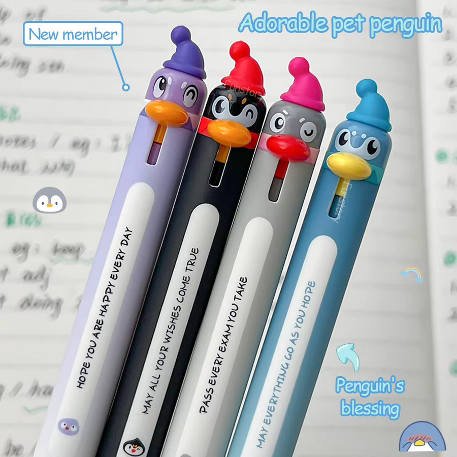 12-teiliges Gelstift-Set mit Tier-Motiven wie Pinguin, Huhn und Papagei, 0,5 mm Stiftstärke, schnell trocknende schwarze Tinte, Multicolor - Bild 3
