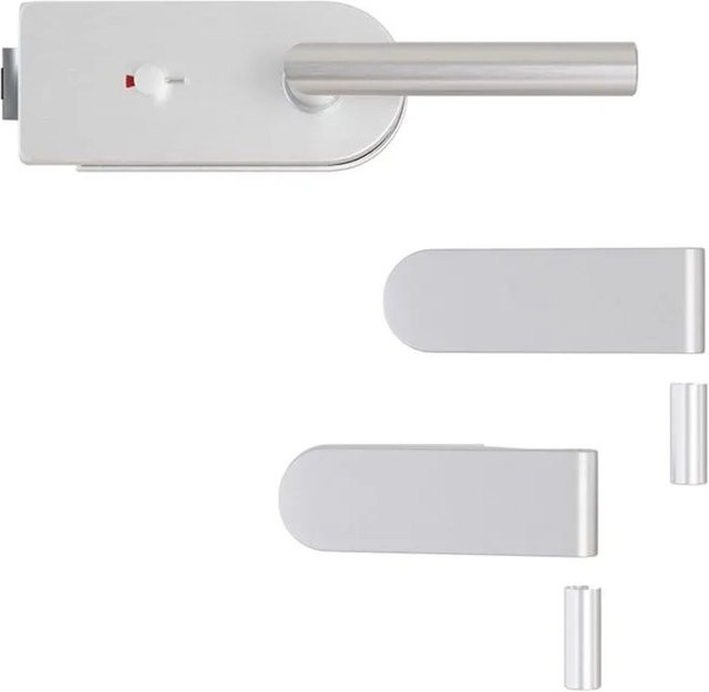 Hansaglas Glastürbeschlag Studio WC- und Sanitärschloss Set, gerundet, Aluminium, Silber - Bild 1