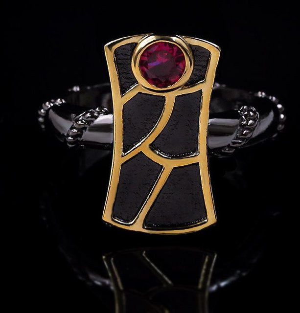 YIRAN Ring, Schlüssel, Kupfer, Schwarz, Zirkonia, Rubin, Unisex - Bild 1