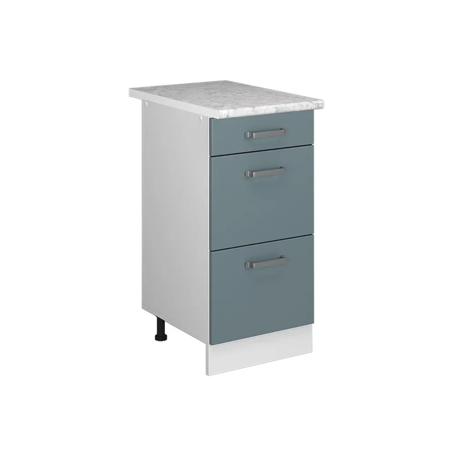 Vicco Küchenunterschrank R-Line mit Schubladen in Blau-Grau und Weiß mit Marmor Arbeitsplatte Breite: 40 cm - Bild 2