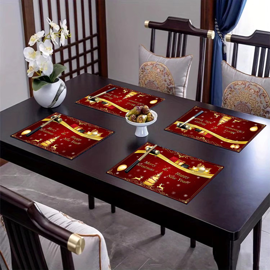 VIKAMA Weihnachts-Tischsets aus Leinen in Rot, rechteckig, B: 40 cm, T: 30 cm - Bild 3