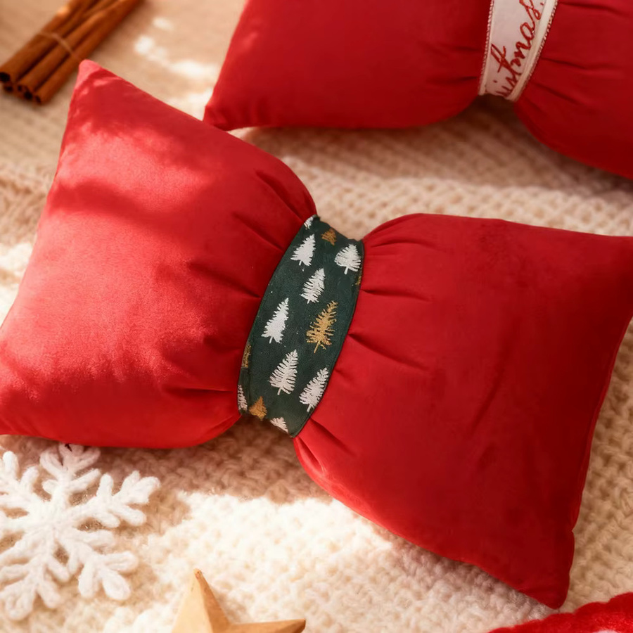 BUYNOW Samt-Kissenbezug mit Schleife in Weihnachtsdesign, Weiß, Rot und Grün - Bild 4