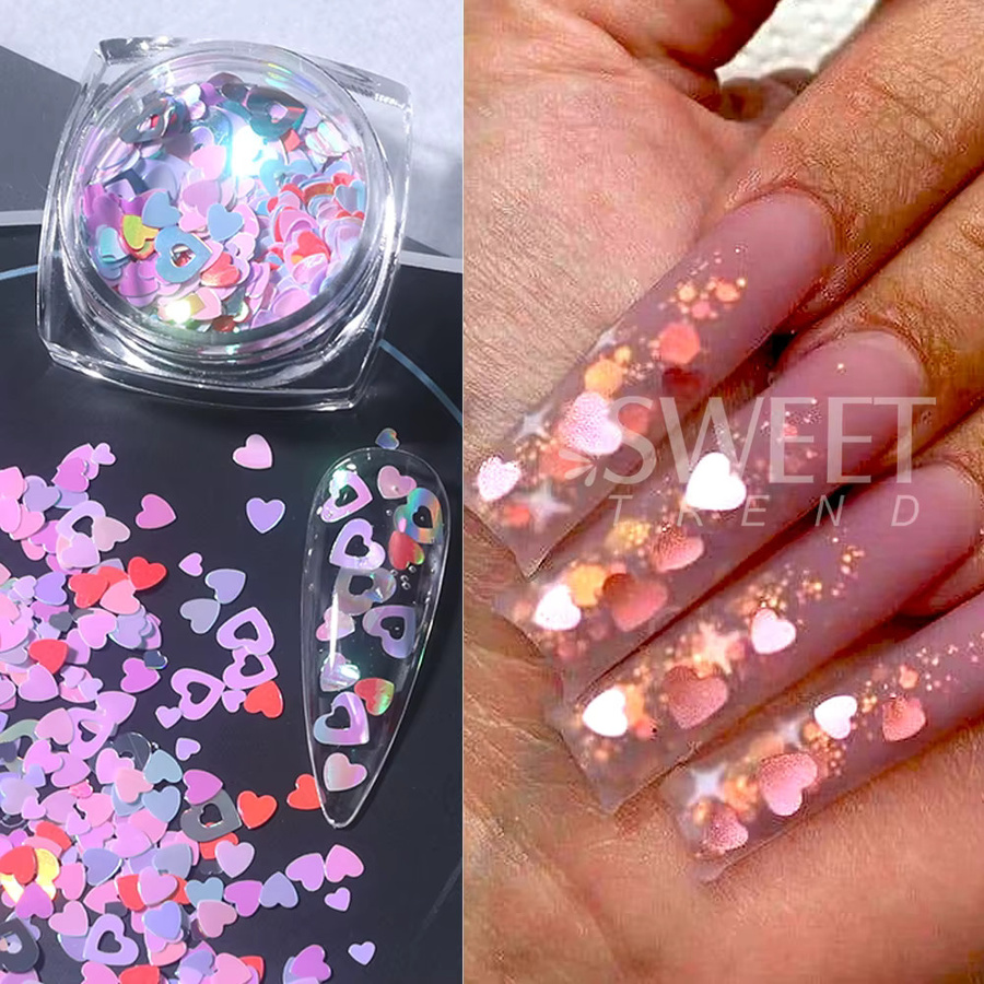 SWEET TREND Nagel Pailletten Mix, Rosa Glitzer Stern Herzform - Bild 2