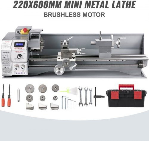VEVOR Mini Drehbank für Metallbearbeitung 750 W, Silber, B/T/H: 60 x 22 x 34 cm - Bild 1