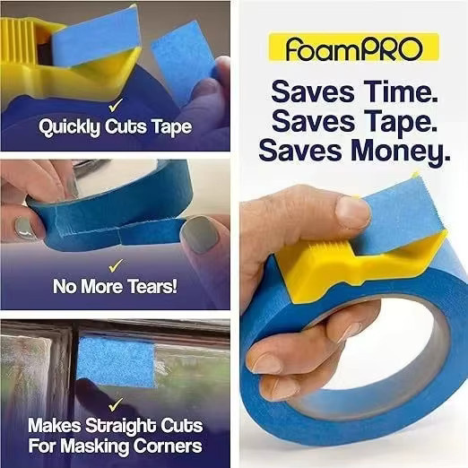 Tape Hat Kompakter Klebebandspender 3er-Pack in Gelb für Abdeckband und Malerband (1 Zoll, 1 1/2 Zoll und 2 Zoll) - Bild 3