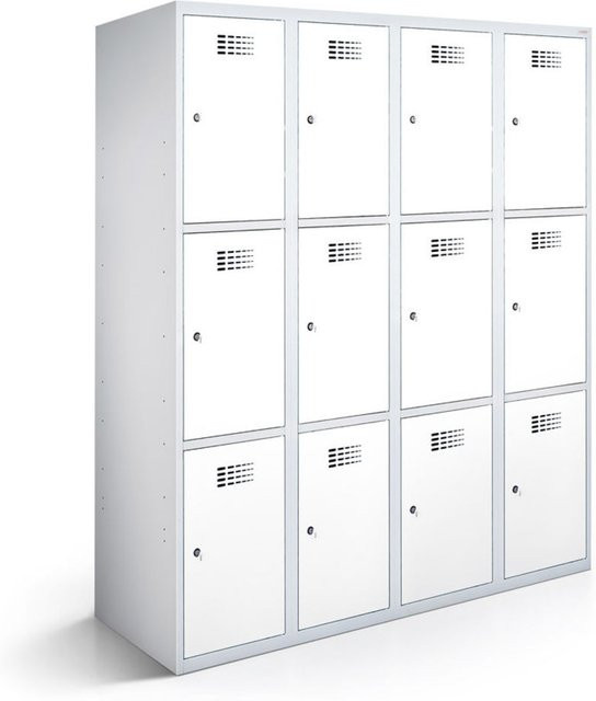 rotstahl Fächerschrank mit 12 Fächern (4x3) in Weiß und lichtgrauem Korpus, B/T/H: 120 x 50 x 180 cm - Bild 1