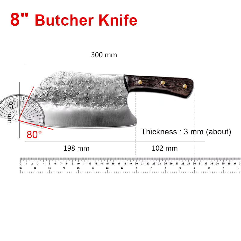InLeung Handgefertigtes geschmiedetes Küchenmesser aus Carbonstahl mit Holzgriff in Silber - Bild 6