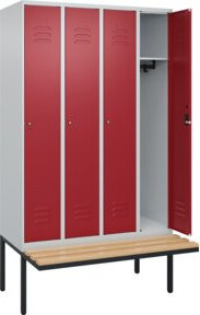 C+P Spind Classic PLUS Garderobenschrank mit Sitzbank, 4 Abteile, B/T/H: 212 x 120 x 81,5 cm, Zylinderschloss, 3 Garderobenhaken, auskragende Sitzbanktyp - Bild 1